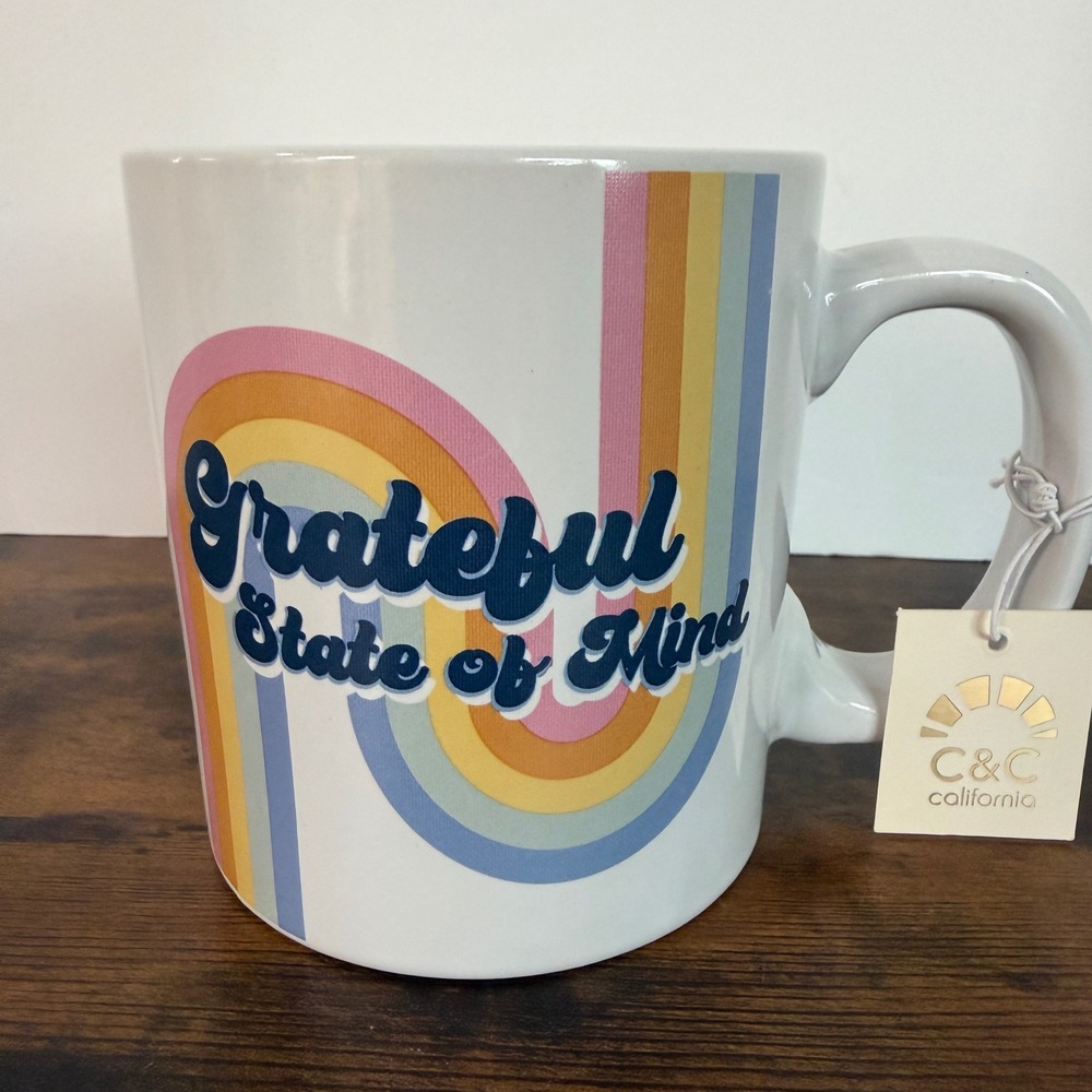 C&C California Grateful State of Mind Rainbow Coffee Mug White Ceramic Retro